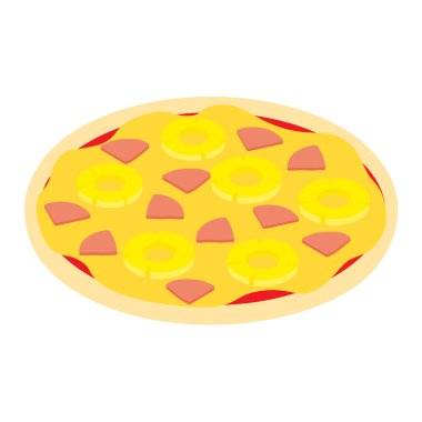 Restoranlar ya da pizzacılar için Hawaii pizzası. Peynirli lezzetli pizza, pişmiş jambon, ananas ve pastırma.