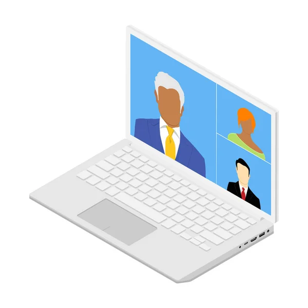Talking Colleagues Plan Video Conference Multiethnic Business Team Using Laptop — Stock Photo, Image