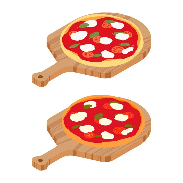 Pizza Margherita Auf Holzbrett Für Restaurants Oder Pizzerien Isometrische Ansicht — Stockfoto