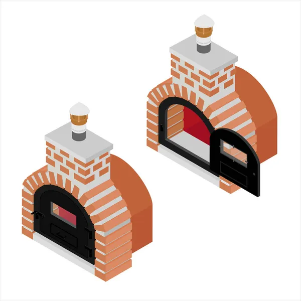 Forno Tijolo Tradicional Para Cozinhar Assar Pizza Vista Isométrica Isolada — Fotografia de Stock