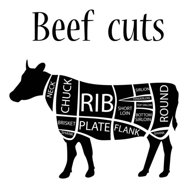 Cortes Carne Diagrama Carniceiro Vaca Tipografia Vintage Desenhada Mão — Fotografia de Stock