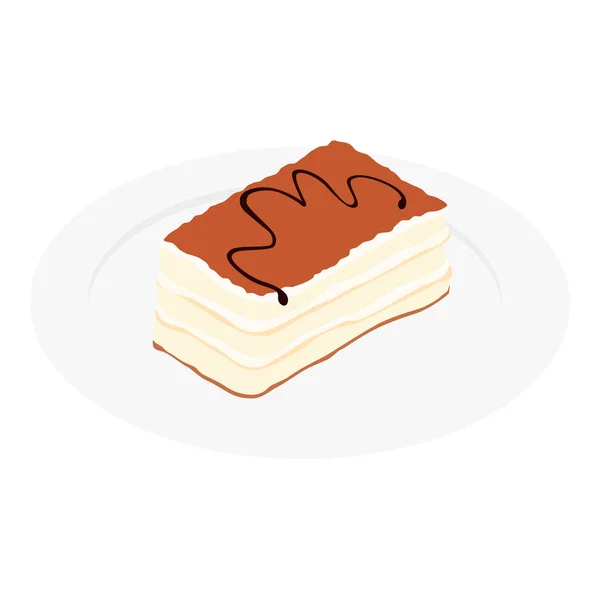 Italiaanse Tiramisu Dessert Witte Plaat Geïsoleerd Witte Achtergrond Isometrische Kijk — Stockfoto