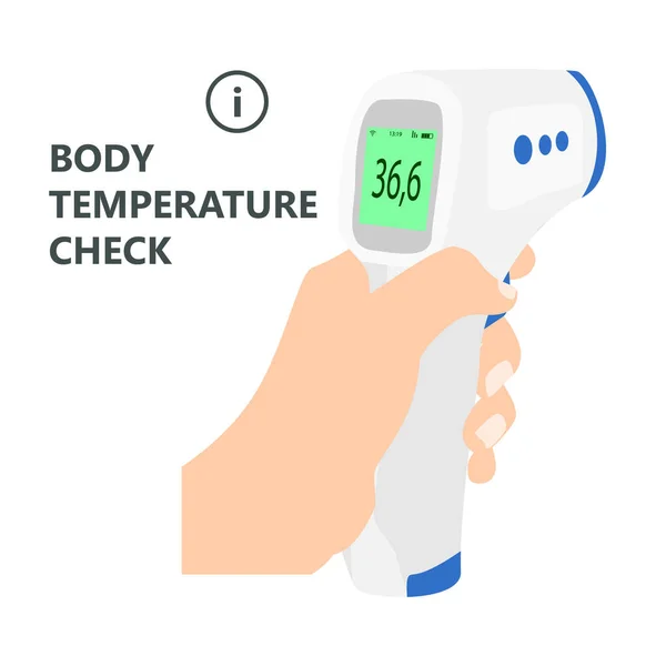 Lichaamstemperatuur Check Sign Tijdens Covid Uitbraak Digitale Contactloze Infrarood Thermometer — Stockfoto