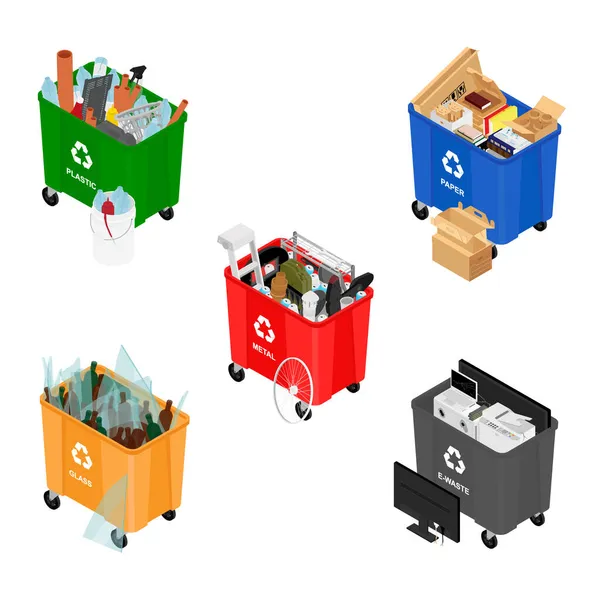 Pojemniki Śmieci Pełne Posortowanych Ikon Rastrowych Recykling Zbiorów Separacji Śmieci — Zdjęcie stockowe