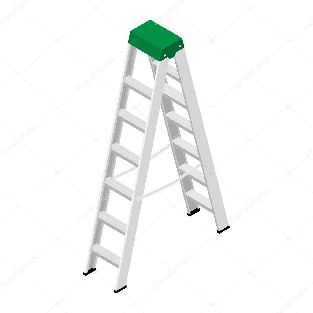 Metallic household steps. Isolated aluminum ladder raster. Ladder construction, stepladder