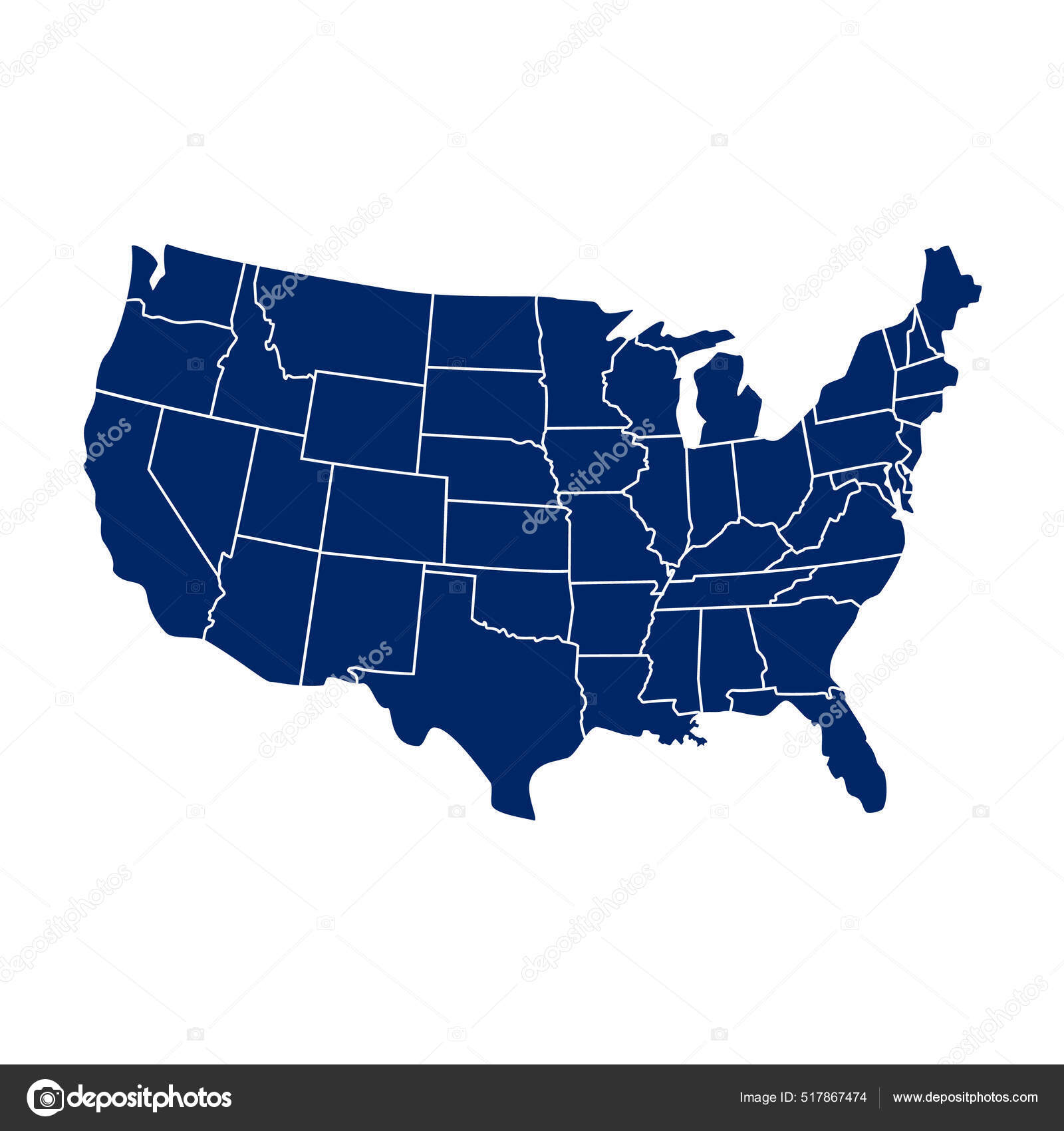 Mapa dos EUA. Estados e territórios dos Estados Unidos da América