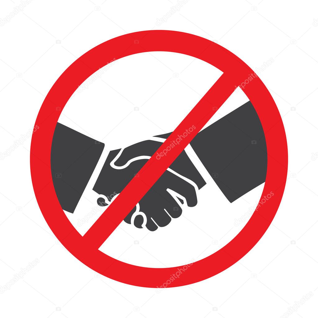 No handshake icon. Prohibition sign for quarantine.