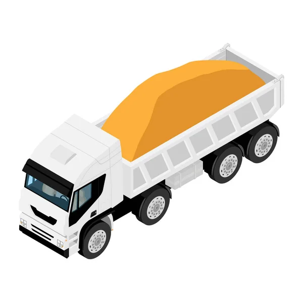Dump teherautó tele homok homok elszigetelt fehér alapon. — Stock Fotó