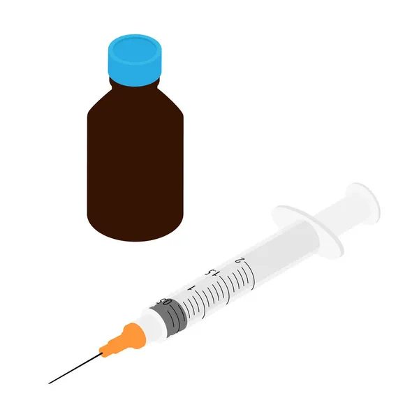 Siringa Flacone Vaccino Marrone Con Tappo Vite Blu Medicina Sciroppo — Foto Stock