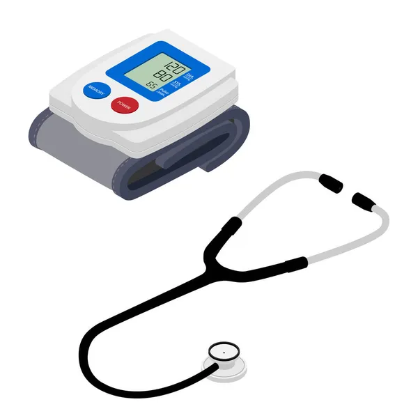 Medical Electronic Tonometer Stethoscope White Background Isometric View Raster — Stock Photo, Image