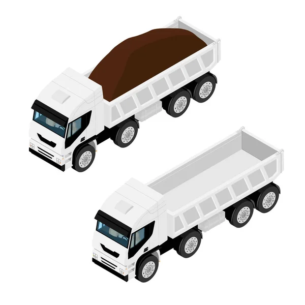 Vuoto Pieno Discarica Raccolta Camion Isolato Sfondo Bianco Vista Isometrica — Foto Stock