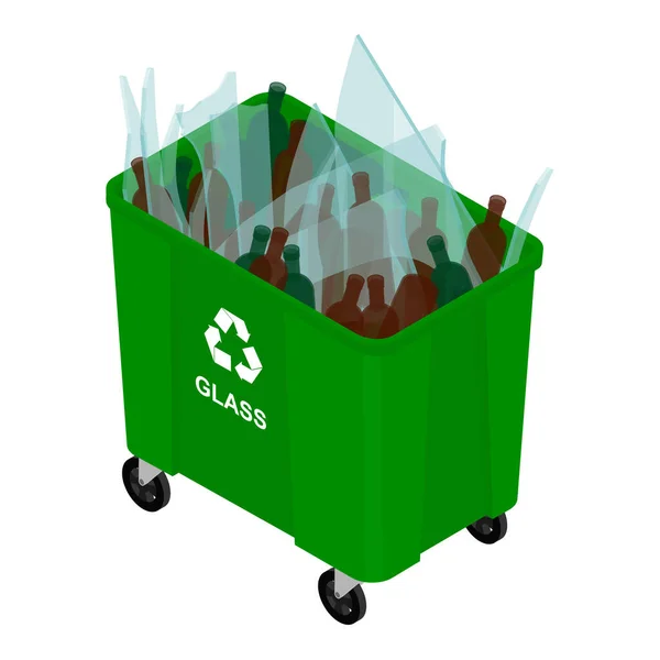 Lata Verde Com Ícone Raster Lixo Vidro Classificado Reciclagem Separação — Fotografia de Stock