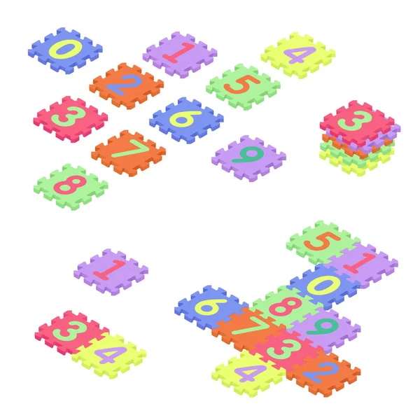 Renkli Çocuklar Numaralar Izometrik Görüşlü Köpük Paspas Yapbozu Beyaz Arka — Stok fotoğraf