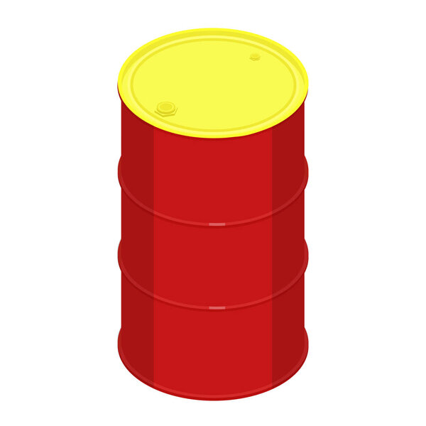 Blank realistic red oil barrel with yellow cap isolated on white background. raster