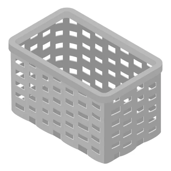 白いアイソメトリックビューに隔離された灰色の長方形のプラスチックストレージバスケット ラスター — ストック写真