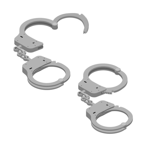 Opened and closed handcuffs isolated on white background. Isometric view. raster