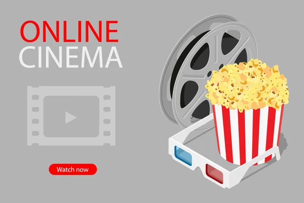 Online Bio Konst Film Titta Med Popcorn Glasögon Och Bio — Stockfoto
