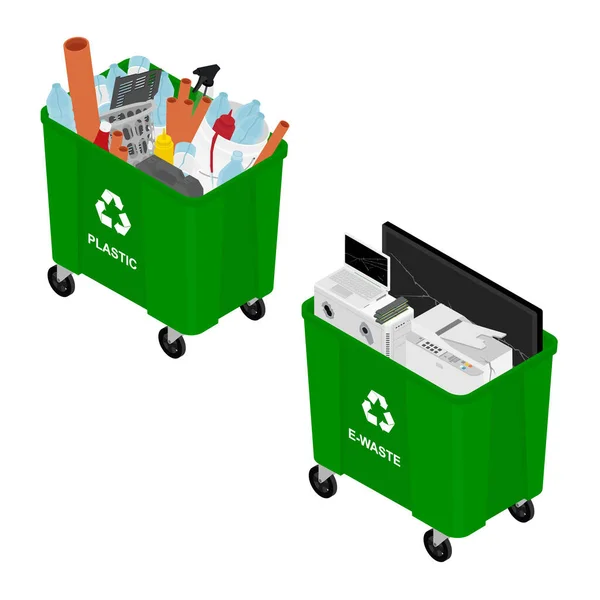 用垃圾和垃圾车把垃圾倒入垃圾箱 在白色背景下回收和回收垃圾 — 图库照片