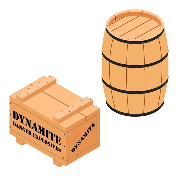 Danger Explosives Dynamite Wooden Box Barrel Isoletad White Background Isometric — Stock Photo, Image