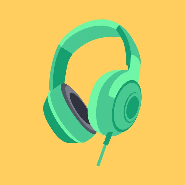 Green Headphones Yellow Background Music Listening Concept Raster — Stock Photo, Image