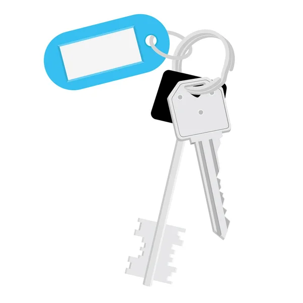 Raster Illustration Blank Blue Tag Keys Bunch Keys Keychain Isolated — Stock Photo, Image