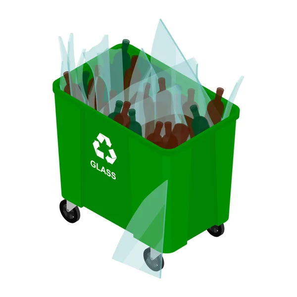 Lata Verde Con Vidrio Clasificado Icono Trama Basura Reciclaje Separación — Foto de Stock