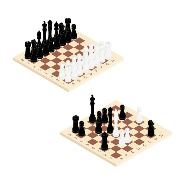 木製のボード上のチェスゲーム黒と白 競争の成功のプレー リーダーシップの概念 アイソメトリックビュー ラスター — ストック写真