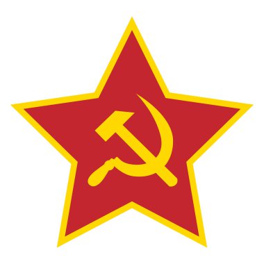 Raster Illustrasyon kırmızı beş köşeli yıldız, altın sınır, çekiç ve orak beyaz arka planda izole. SSCB sembolü