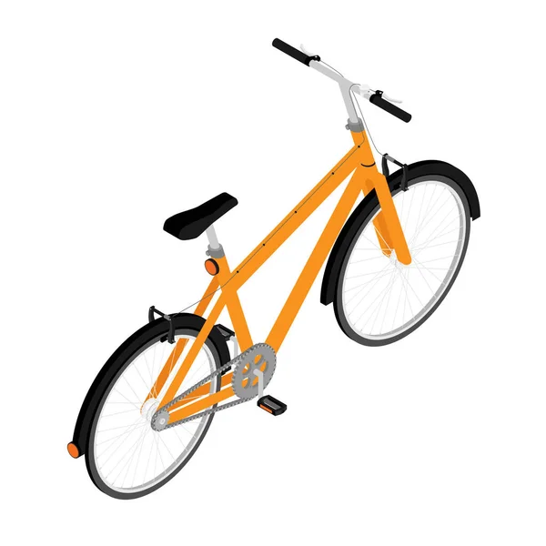 太いオフロードタイヤとオレンジマウンテンバイク自転車 白い背景に隔離されたサイクリングスポーツ輸送の概念 アイソメトリックビュー Raster — ストック写真