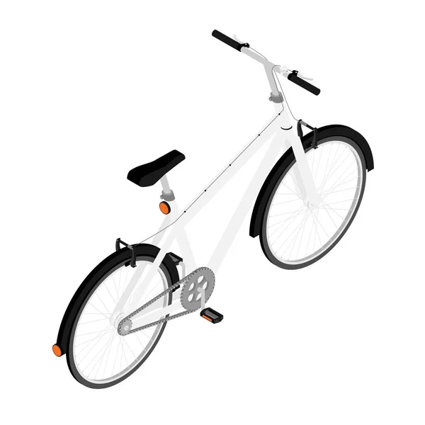 オフロードタイヤの厚い白いマウンテンバイクの自転車 白い背景に隔離されたサイクリングスポーツ輸送の概念 アイソメトリックビュー Raster — ストック写真