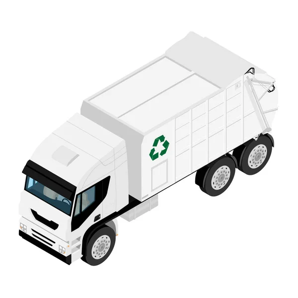 Śmieciarka Odizolowana Białym Tle Pojazd Odpady Widok Izometryczny Raster — Zdjęcie stockowe