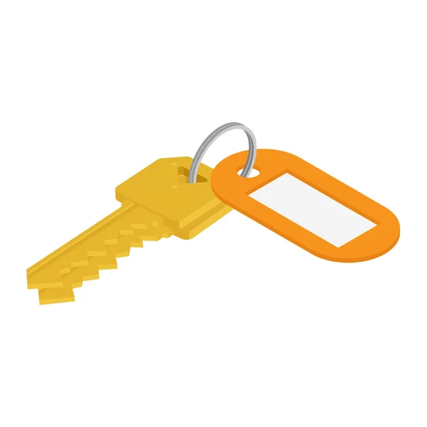 有橙色标签的金钥匙密钥链隔离在白色背景上 等距视图 — 图库照片