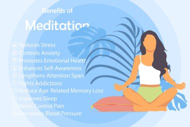 Beden, zihin ve duygular için meditasyon sağlık faydaları, simgeli raster bilgisi