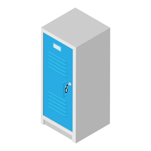 Μπλε Μεταλλικό Ντουλάπι Πόρτα Κλειδί Απομονώνονται Λευκό Φόντο Ισομετρική Άποψη — Φωτογραφία Αρχείου