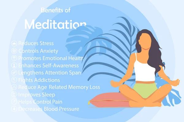 Meditación Beneficios Para Salud Del Cuerpo Mente Las Emociones Infografía —  Fotos de Stock