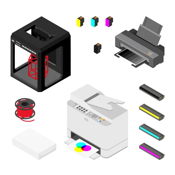 Concept Imprimerie Imprimante Impression Laser Fournitures Vue Isométrique Impression Haute — Photo