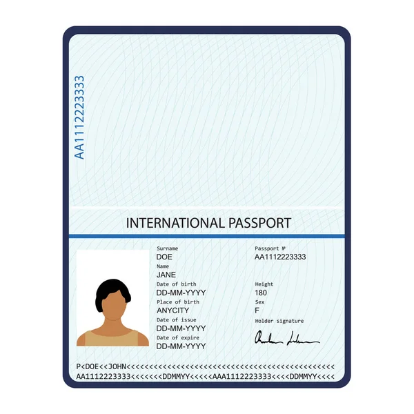 Passport Biometric Data Identification Document International Passport Template Sample Personal — Stock Photo, Image