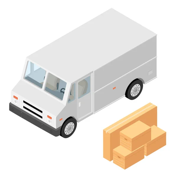 小包郵便物配達トラック 郵便車および段ボール箱は白い背景で隔離される 配送サービス輸送 ラスター — ストック写真