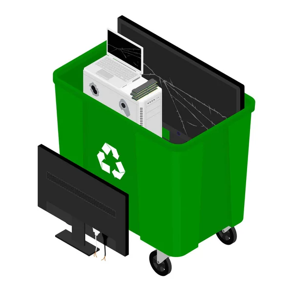Residuos Electrónicos Contenedores Basura Reciclaje Verde Reciclar Separación Basura Icono — Foto de Stock