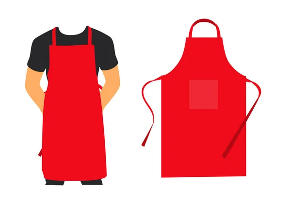 Mens red apron and flat pattern raster template isolated on white background. — 图库照片