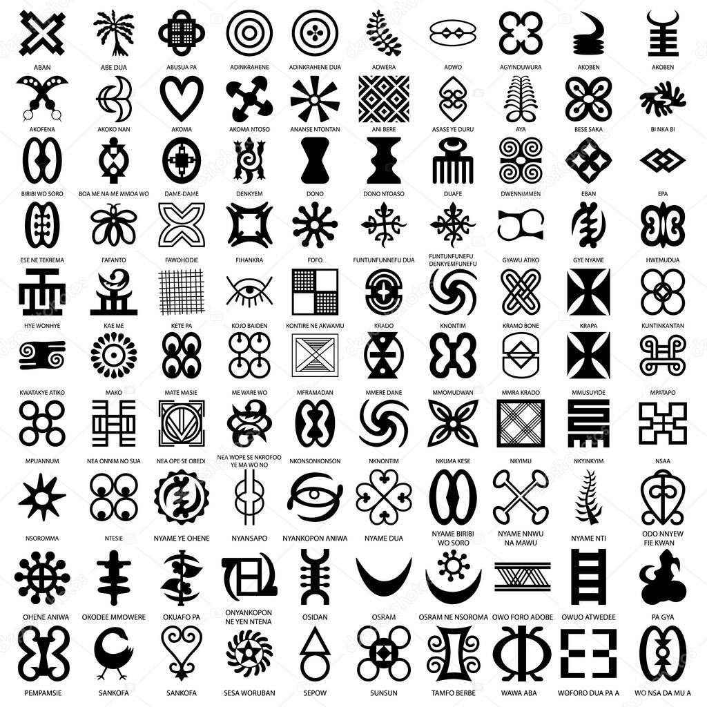 African symbols adinkra for fabric, logo isolated on white background. raster