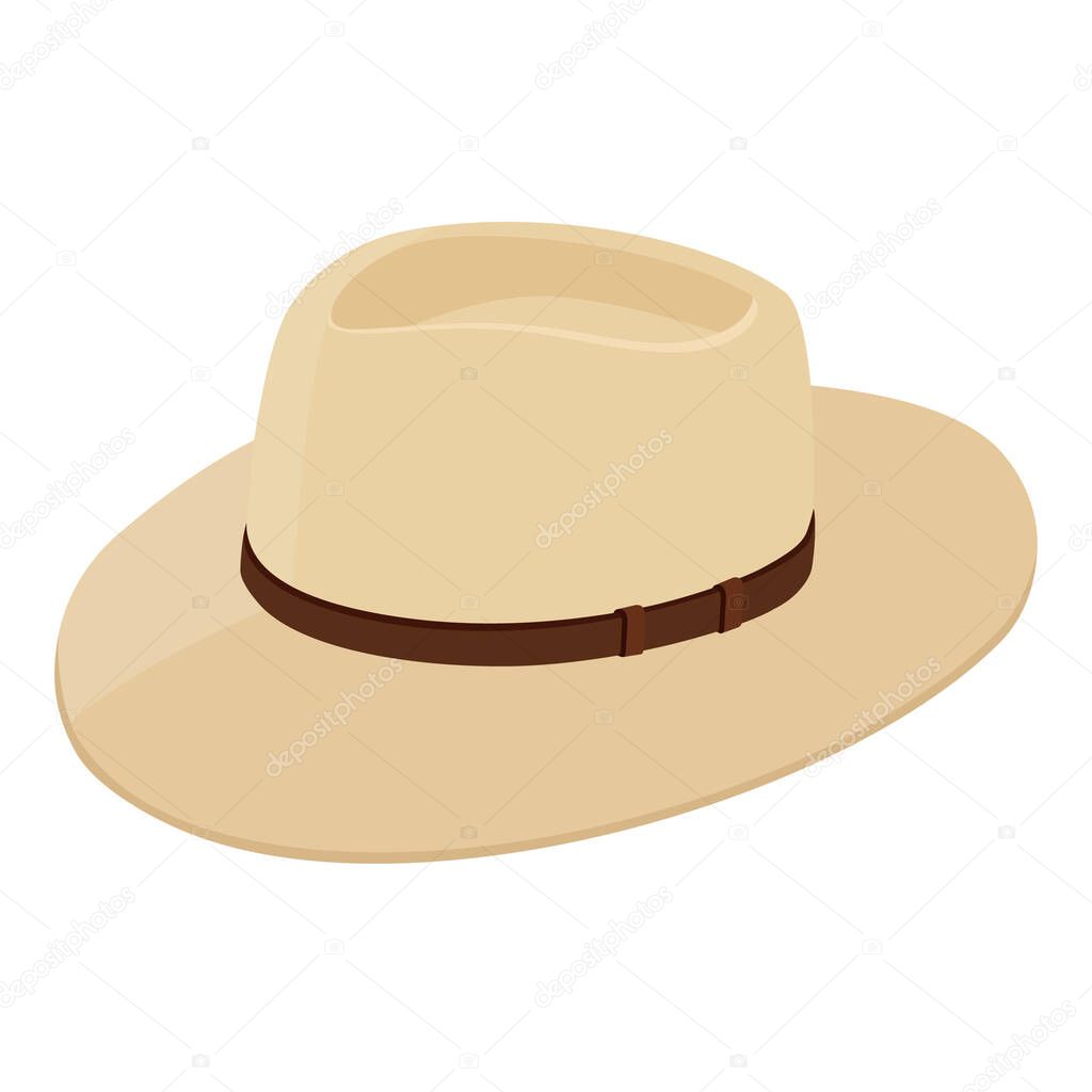 Vintage fedora noir hat isolated on white background. Isometric view. raster