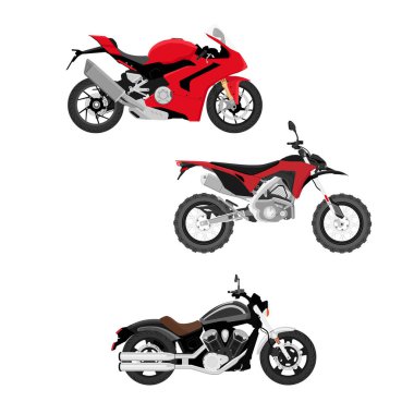 Motorbike set. Motorcycles, bikes and choppers. Speed race and retro vehicles vector motor transport detail sports road moto collection clipart