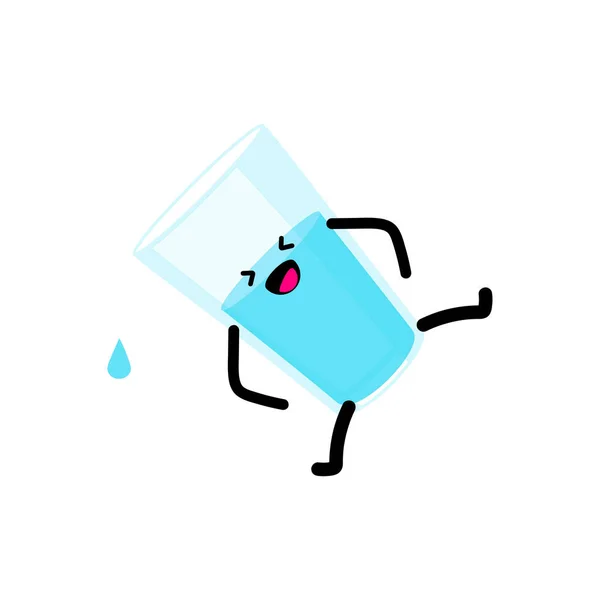 Beba Más Concepto Agua Vaso Agua Caricatura Personaje Cara Kawaii — Archivo Imágenes Vectoriales