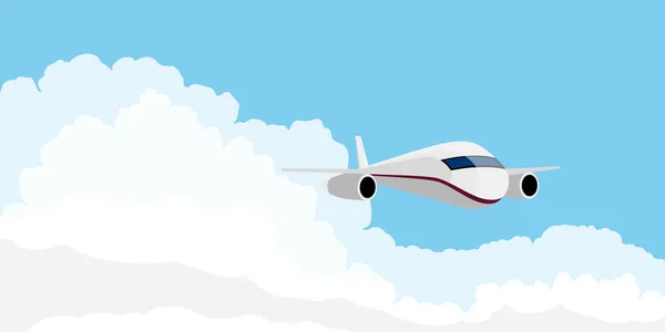 Avión Volando Cielo Azul Con Nubes Vector — Archivo Imágenes Vectoriales