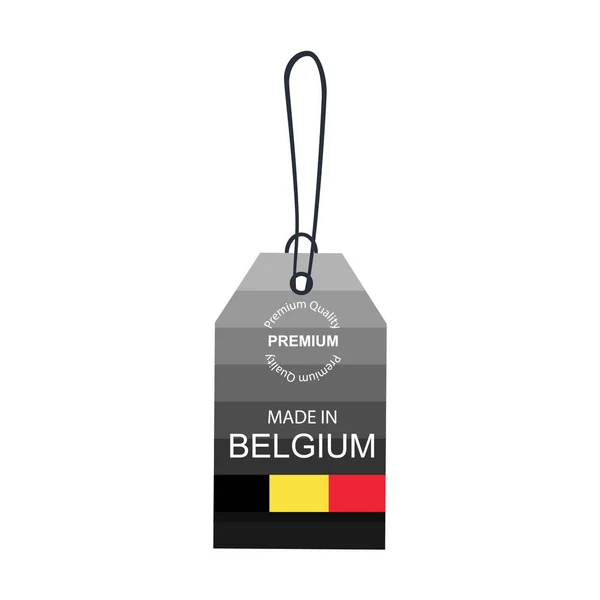 Κατασκευασμένο Στο Βέλγιο Ετικέτα Σημαία Που Απομονώνεται Λευκό Φόντο Διάνυσμα — Διανυσματικό Αρχείο