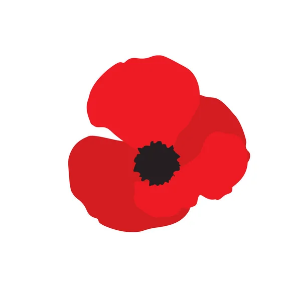 Red Poppy Flat Icon Flower Symbol Vector — Stock Vector