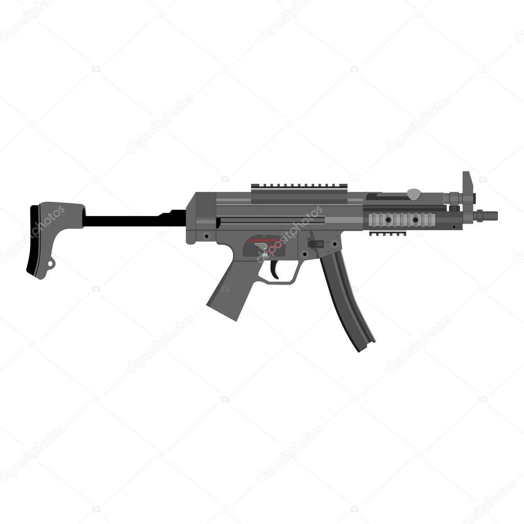 Vector illustration MP5 submachine gun isolated on white background. Weapon collection