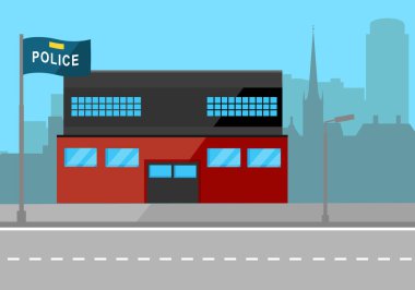 Şehir karakolu, beyaz arka planda izole edilmiş düz bir manzaraya sahip. Vektör