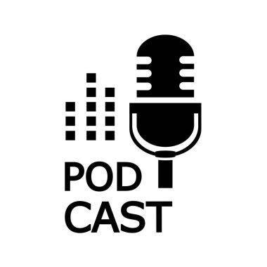 Mikrofon simgesi. Logo, uygulama, kullanıcı arayüzü. Podcast radyo ikonu. Stüdyo mikrofon tablosu podcast metni yayınlıyor.